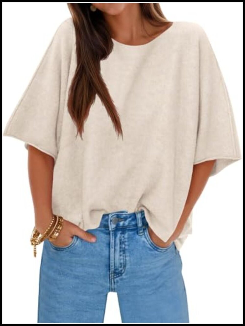 Women's Oversized Short Sleeve Knit Sweater Pullover Boat Neck Casual